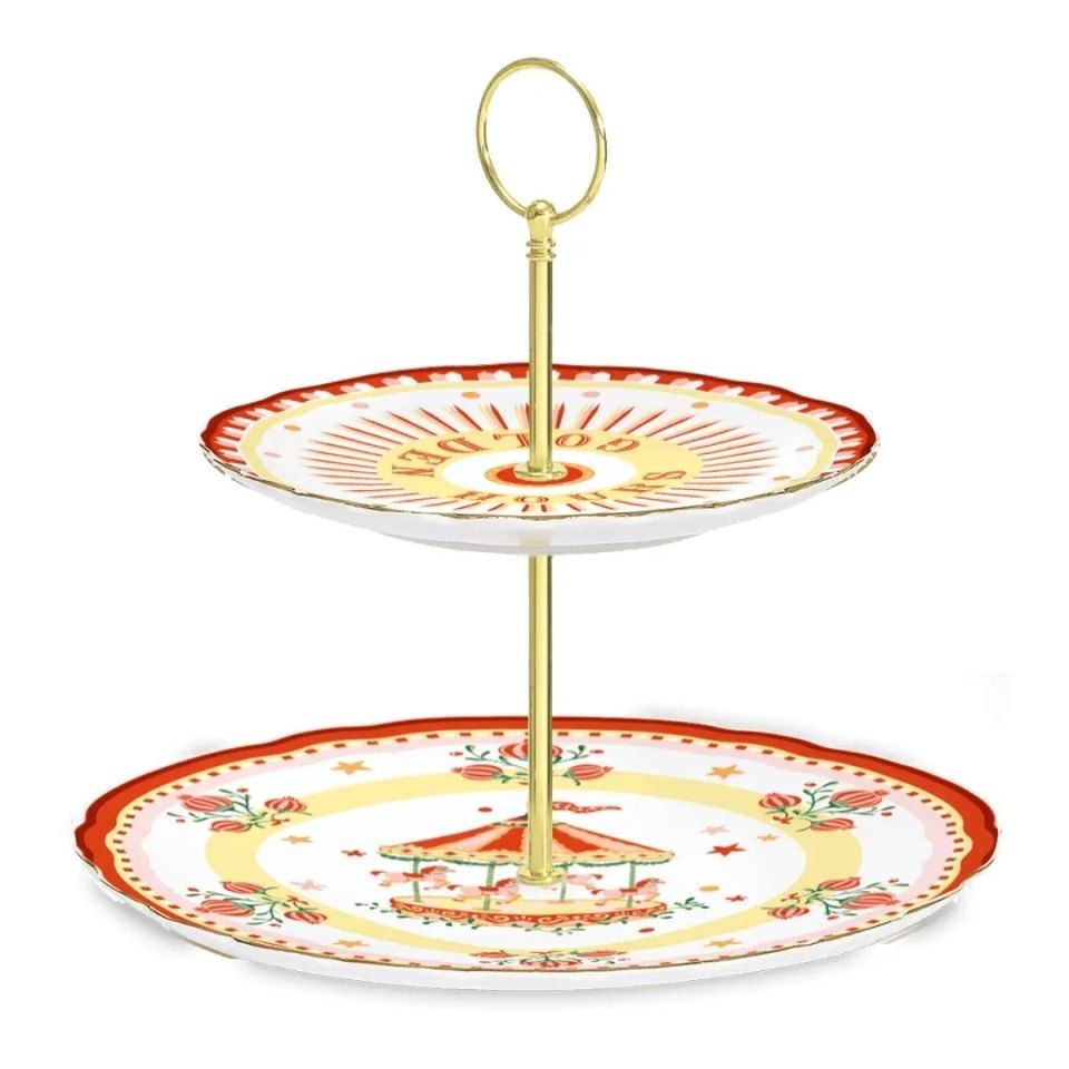 Baci Milano Mamma Mia 2 Katlı Kırmızı Servis Tabağı