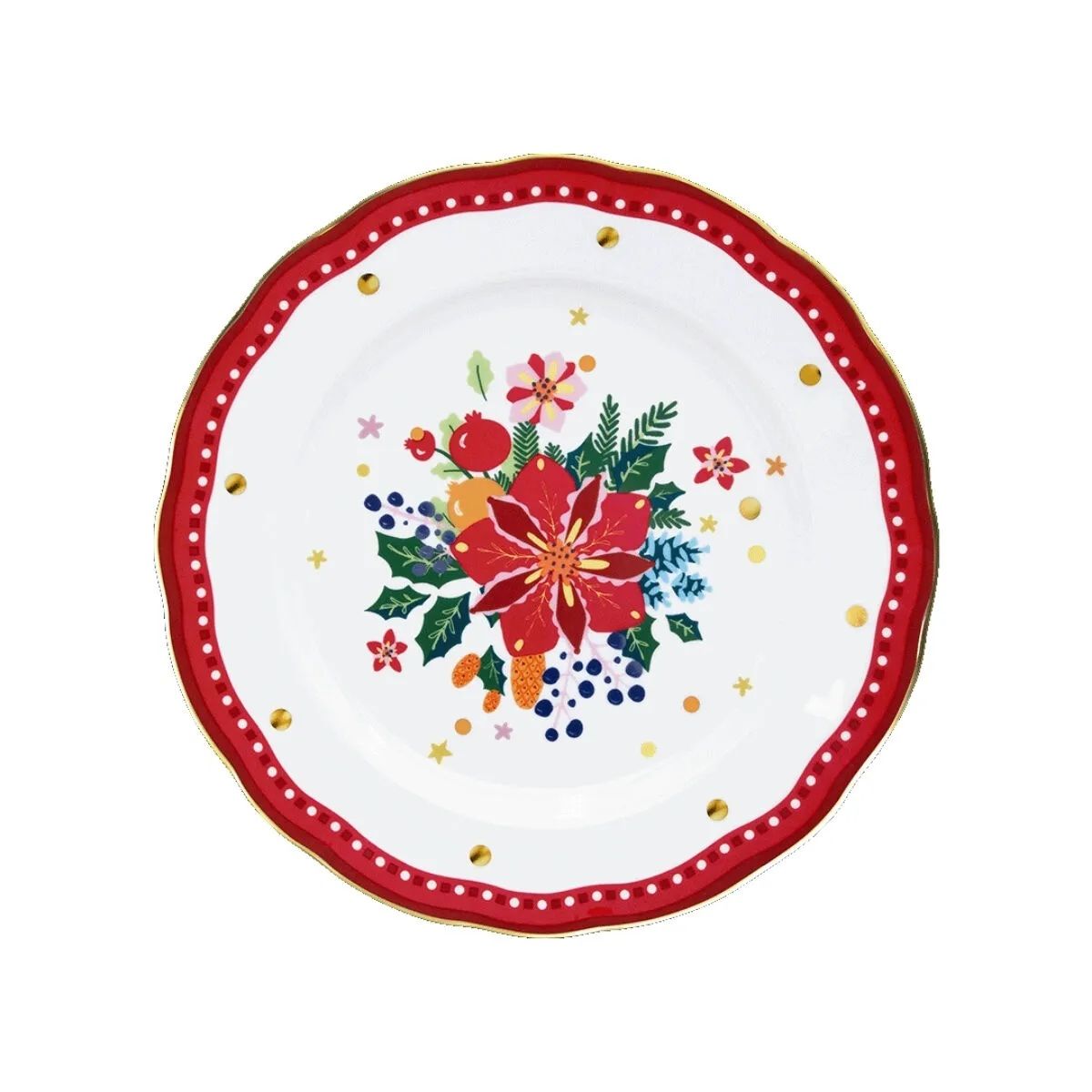 Baci Milano Mamma Mia Çiçek Desenli Kırmızı Yemek Tabağı 28 cm