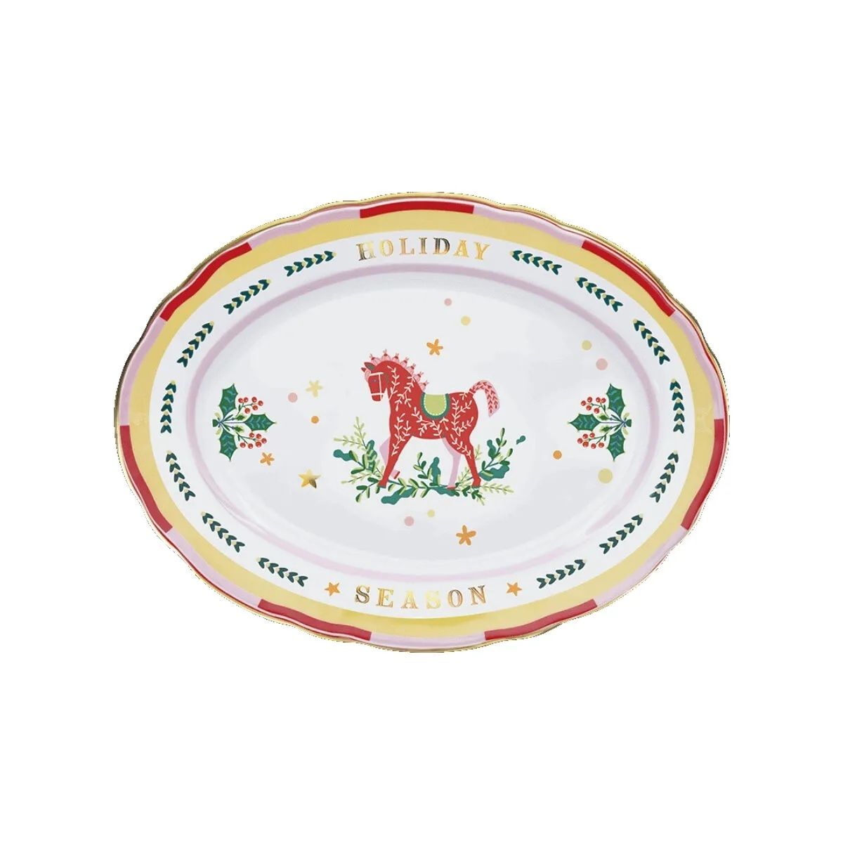 Baci Milano Mamma Mia Kırmızı At Desenli Oval Servis Tabağı