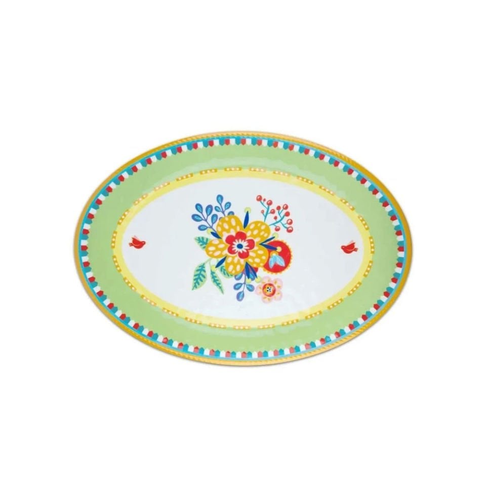 Baci Milano Mamma Mia Çiçek Desenli Oval Servis Tabağı 50 cm x 35 cm