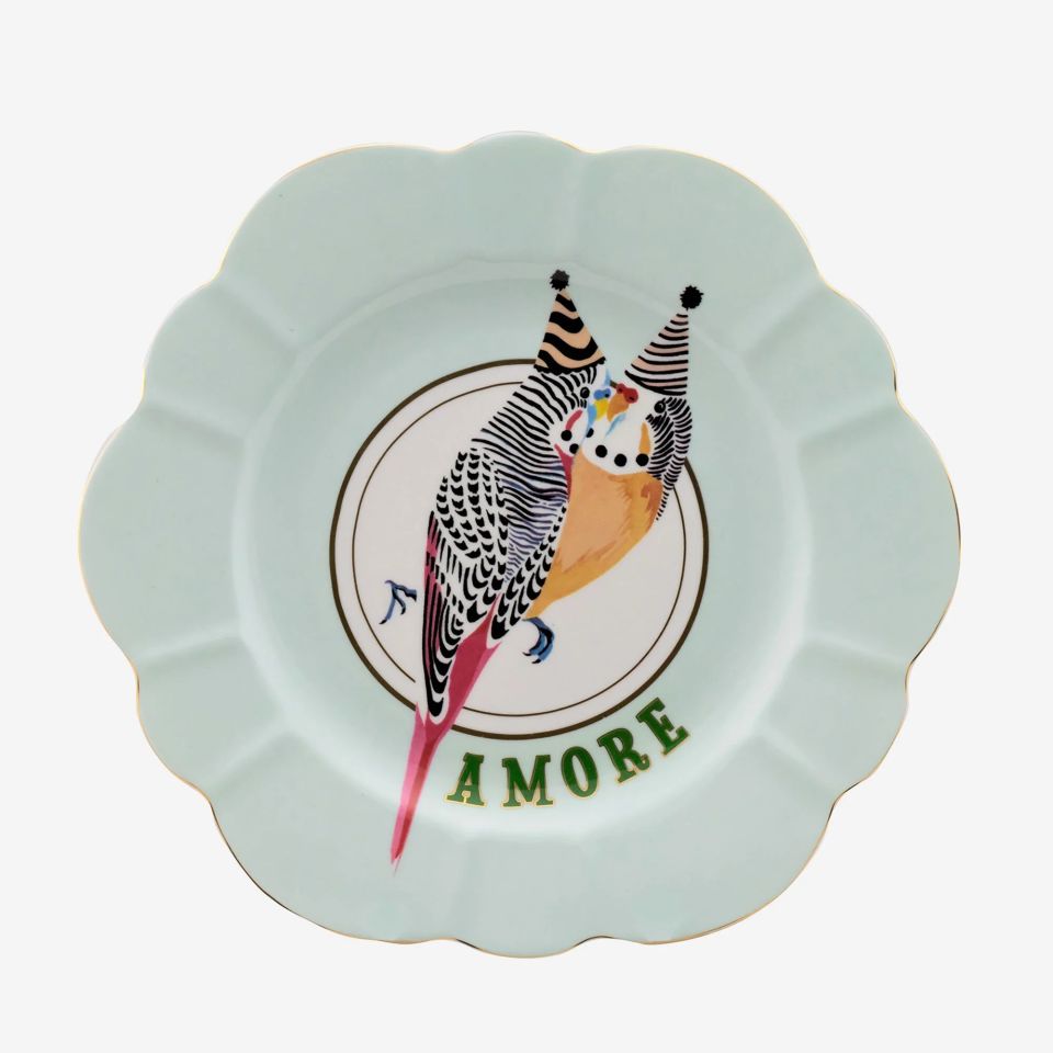 PORSELEN ANIMALS PAPAĞANLI AMORE TABAK  23 cm YVONNE ELLEN