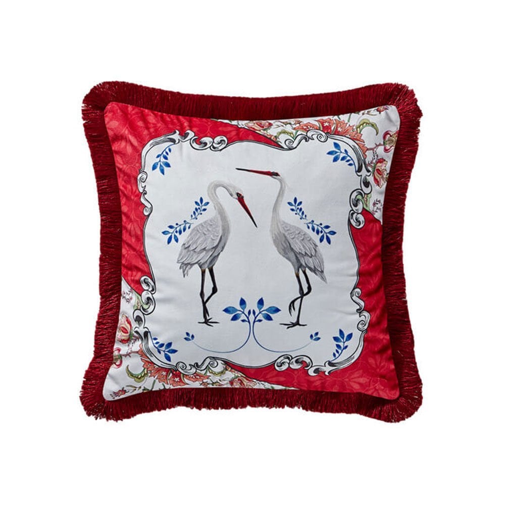 Chiara Alessi Allure Collection Leylek Desenli Kadife Yastık 43x43 cm