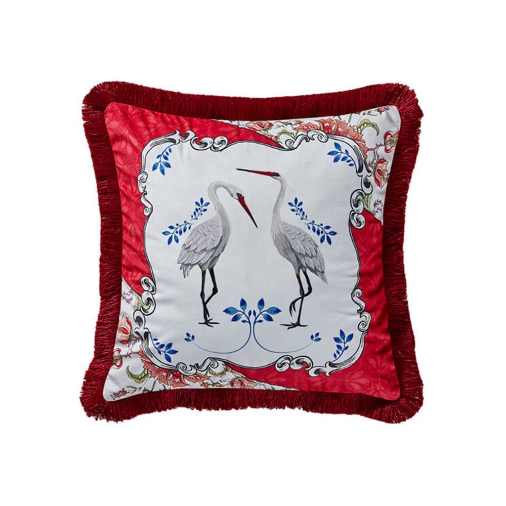 Chiara Alessi Allure Collection Leylek Desenli Kadife Yastık 43x43 cm