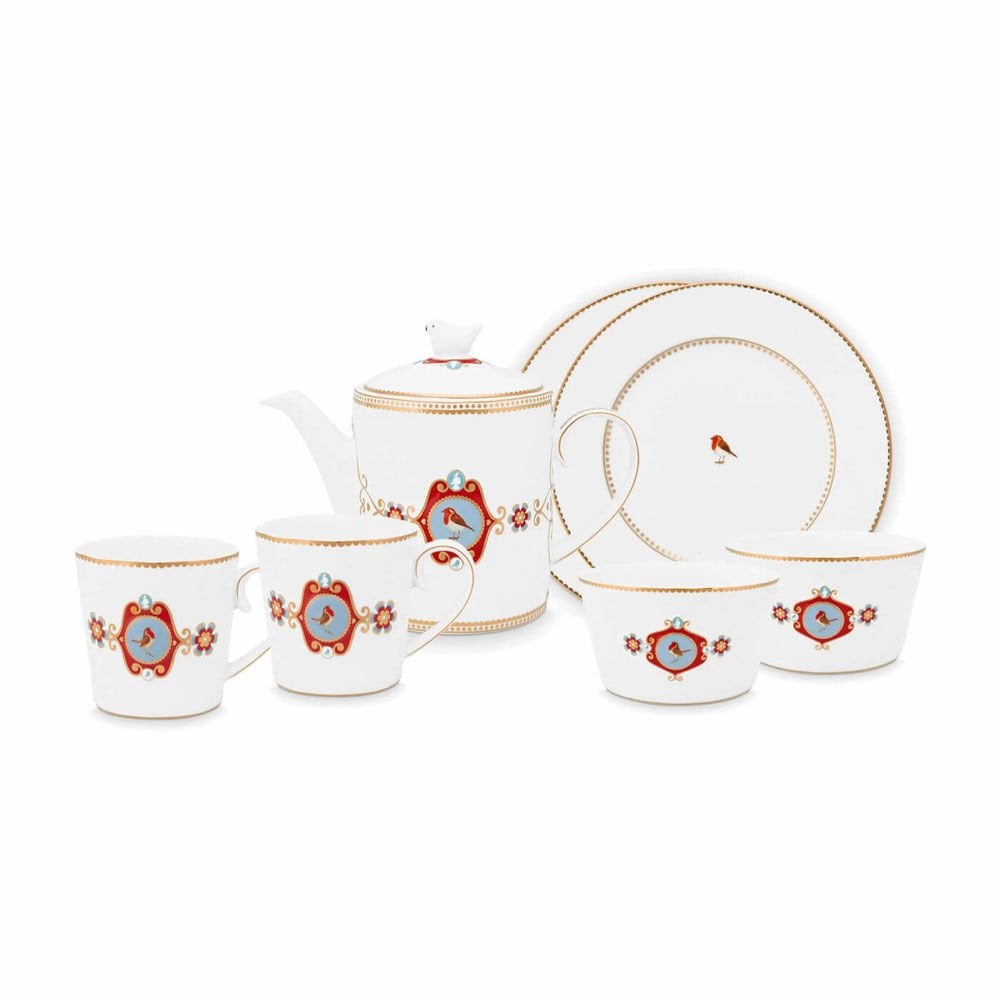 Beyaz Porselen Çay Seti 7 Parça Love Birds Collection by Pip Studio