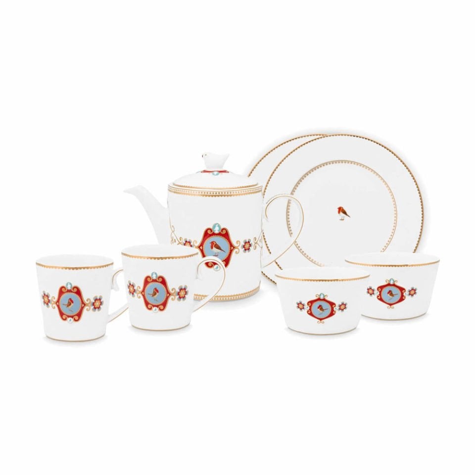 Beyaz Porselen Çay Seti 7 Parça Love Birds Collection by Pip Studio