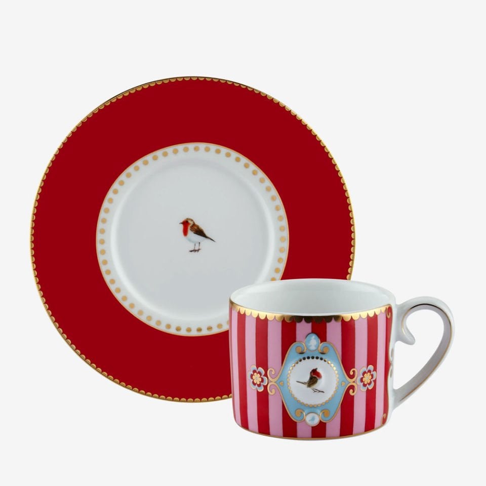 Kırmızı Pembe Porselen Kahve Fincanı 125 Ml Love Birds Collection