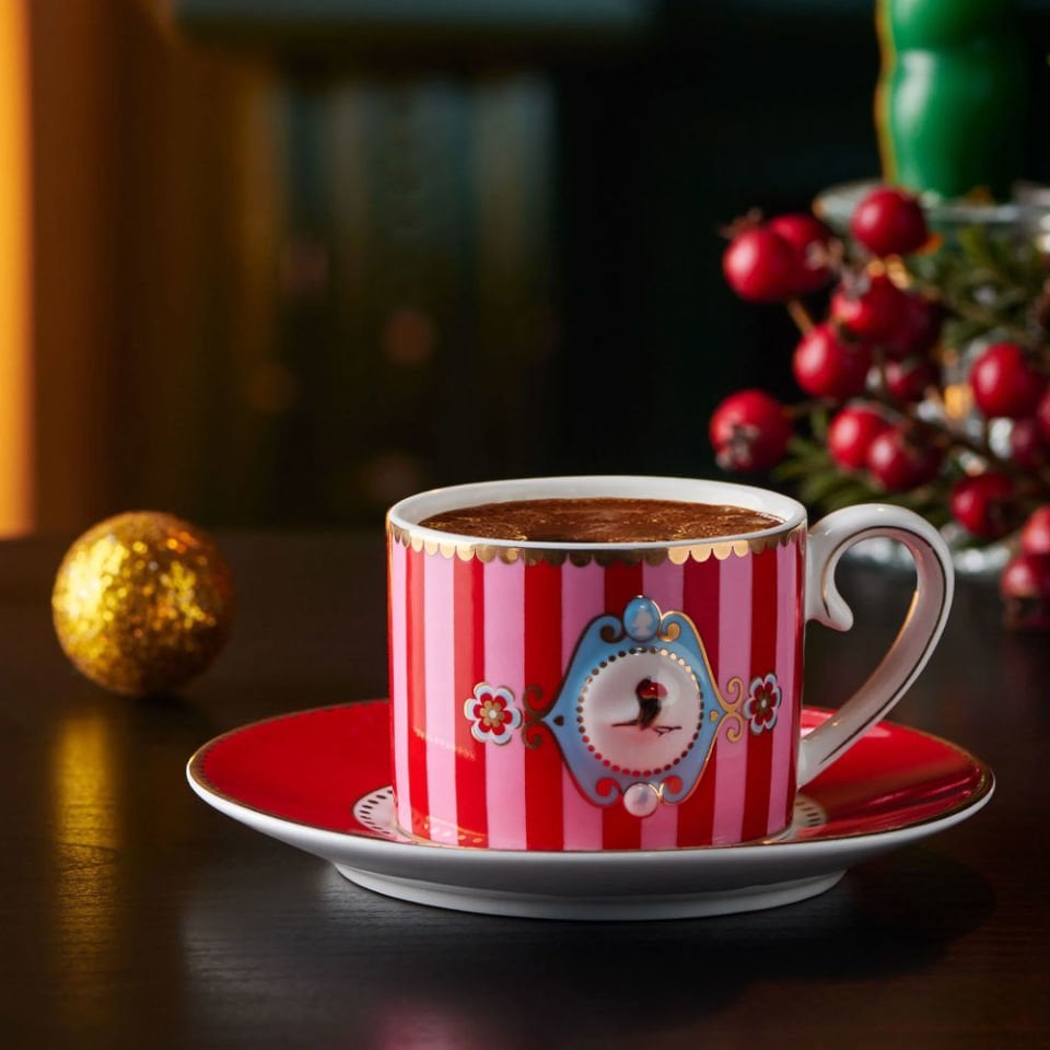 Kırmızı Pembe Porselen Kahve Fincanı 125 Ml Love Birds Collection