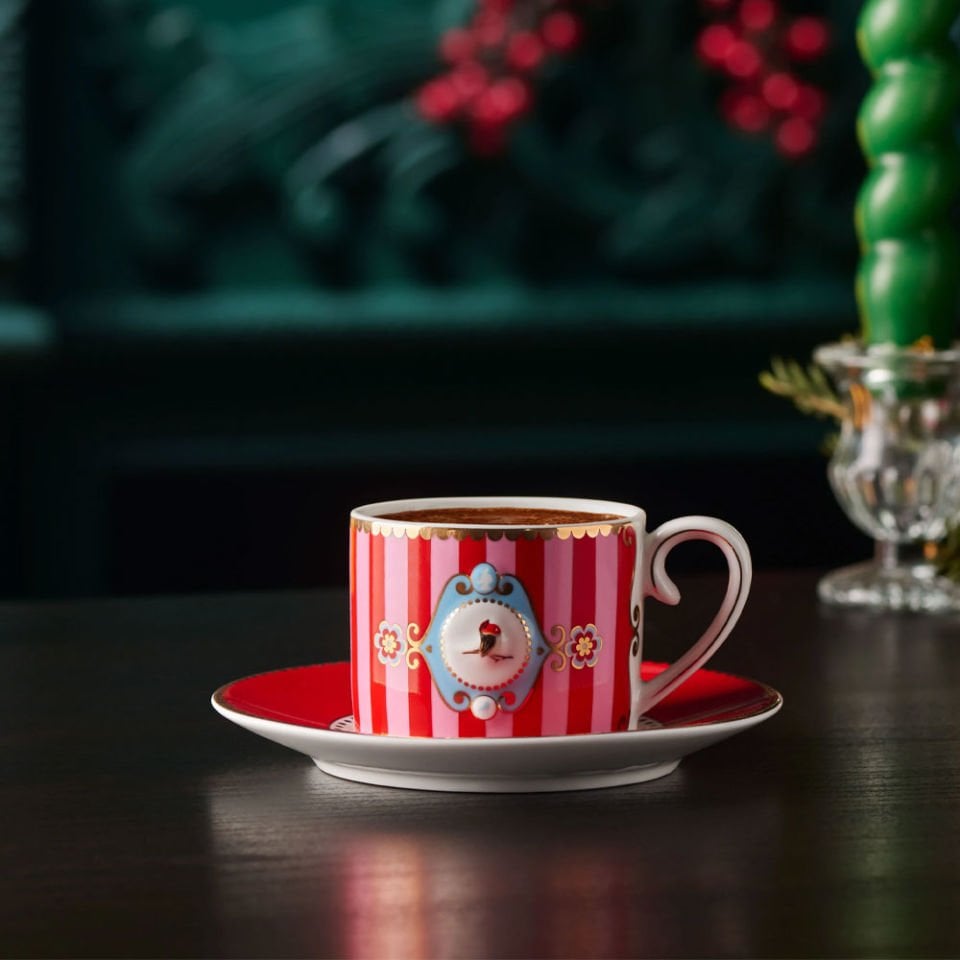 Kırmızı Pembe Porselen Kahve Fincanı 125 Ml Love Birds Collection