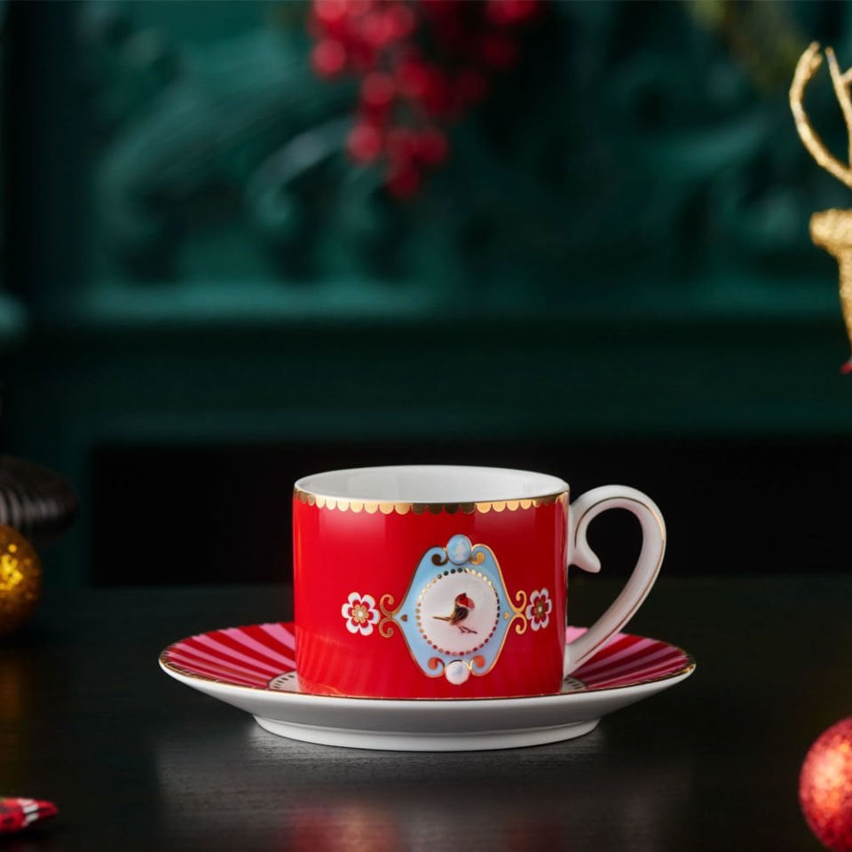 Kırmızı Porselen Kahve Fincanı 125 Ml Love Birds Collection by Pip Studio