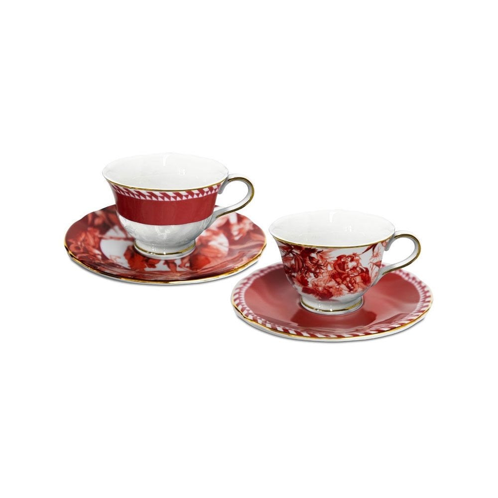 Baci Milano Le Rouge Porselen 2'li Çay Fincanı 9,5 cm x 6,3 cm Kırmızı