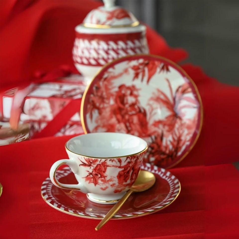 Baci Milano Le Rouge Porselen 2'li Çay Fincanı 9,5 cm x 6,3 cm Kırmızı