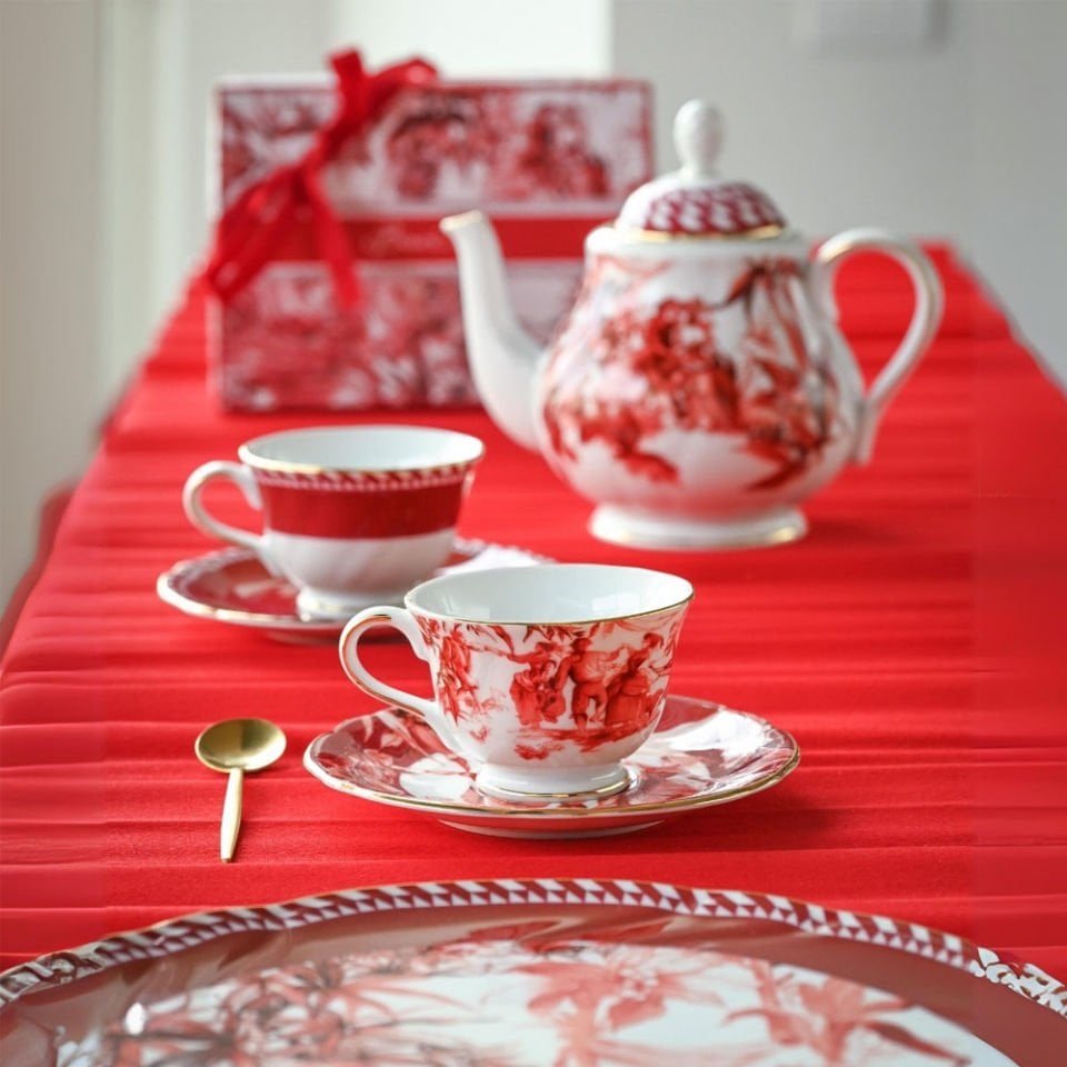 Baci Milano Le Rouge Porselen 2'li Çay Fincanı 9,5 cm x 6,3 cm Kırmızı
