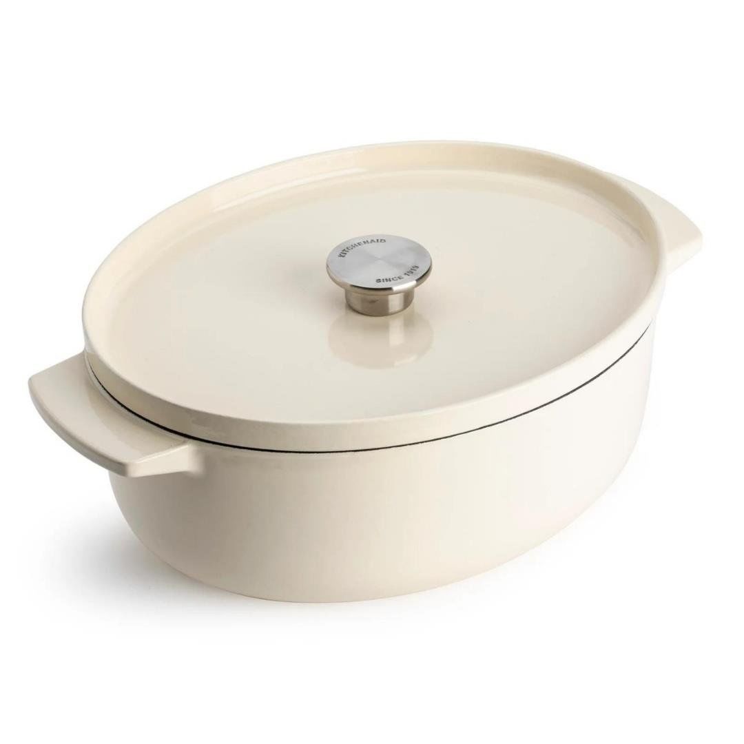 KitchenAid Oval Döküm Demir Tencere 30 cm / 5.6 L Almond Cream