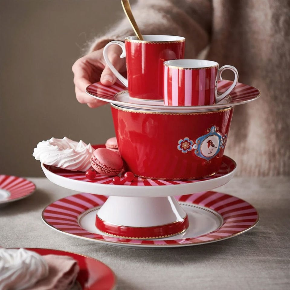 Kırmızı Pembe Porselen Kek Standı 24 Cm Love Birds Collection by Pip Studio