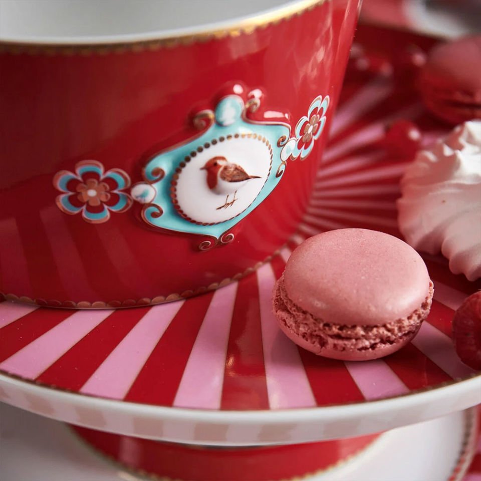 Kırmızı Pembe Porselen Kek Standı 24 Cm Love Birds Collection by Pip Studio