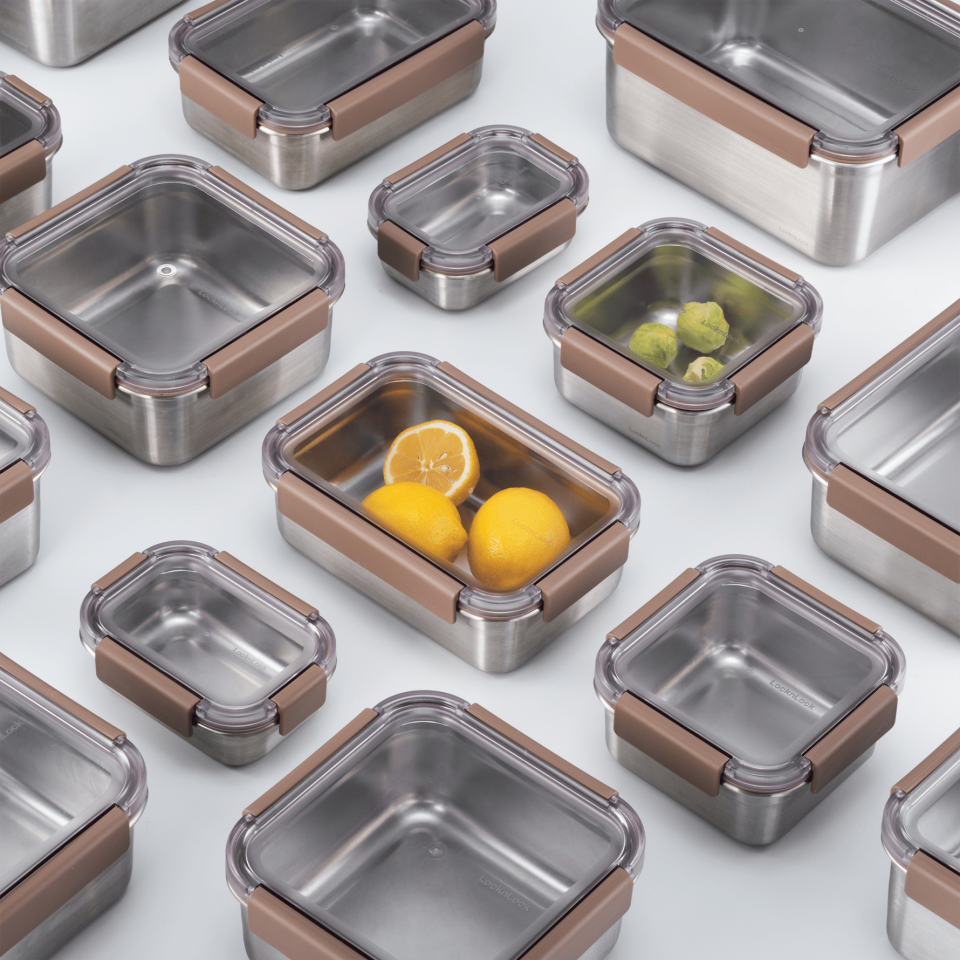 LocknLock Paslanmaz Çelik Fırın & Saklama Kabı Kare Kilitli 1.3 Lt ml - Kahverengi