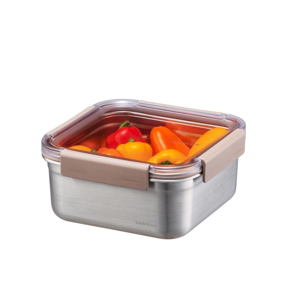 LocknLock Paslanmaz Çelik Fırın & Saklama Kabı Kare Kilitli 1.3 Lt ml - Kahverengi