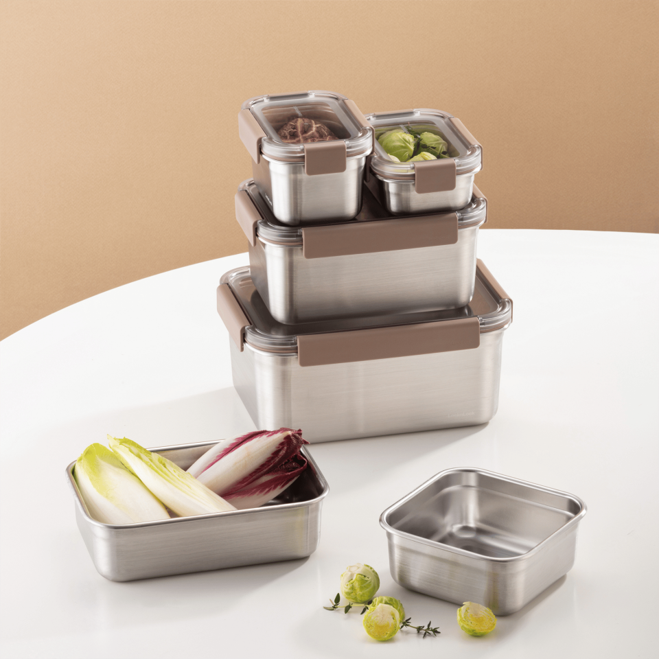 LocknLock Paslanmaz Çelik Fırın & Saklama Kabı Kare Kilitli 1.3 Lt ml - Kahverengi