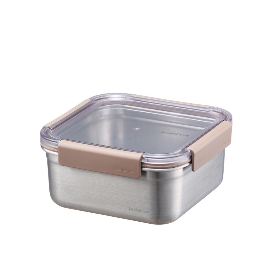 LocknLock Paslanmaz Çelik Fırın & Saklama Kabı Kare Kilitli 1.3 Lt ml - Kahverengi