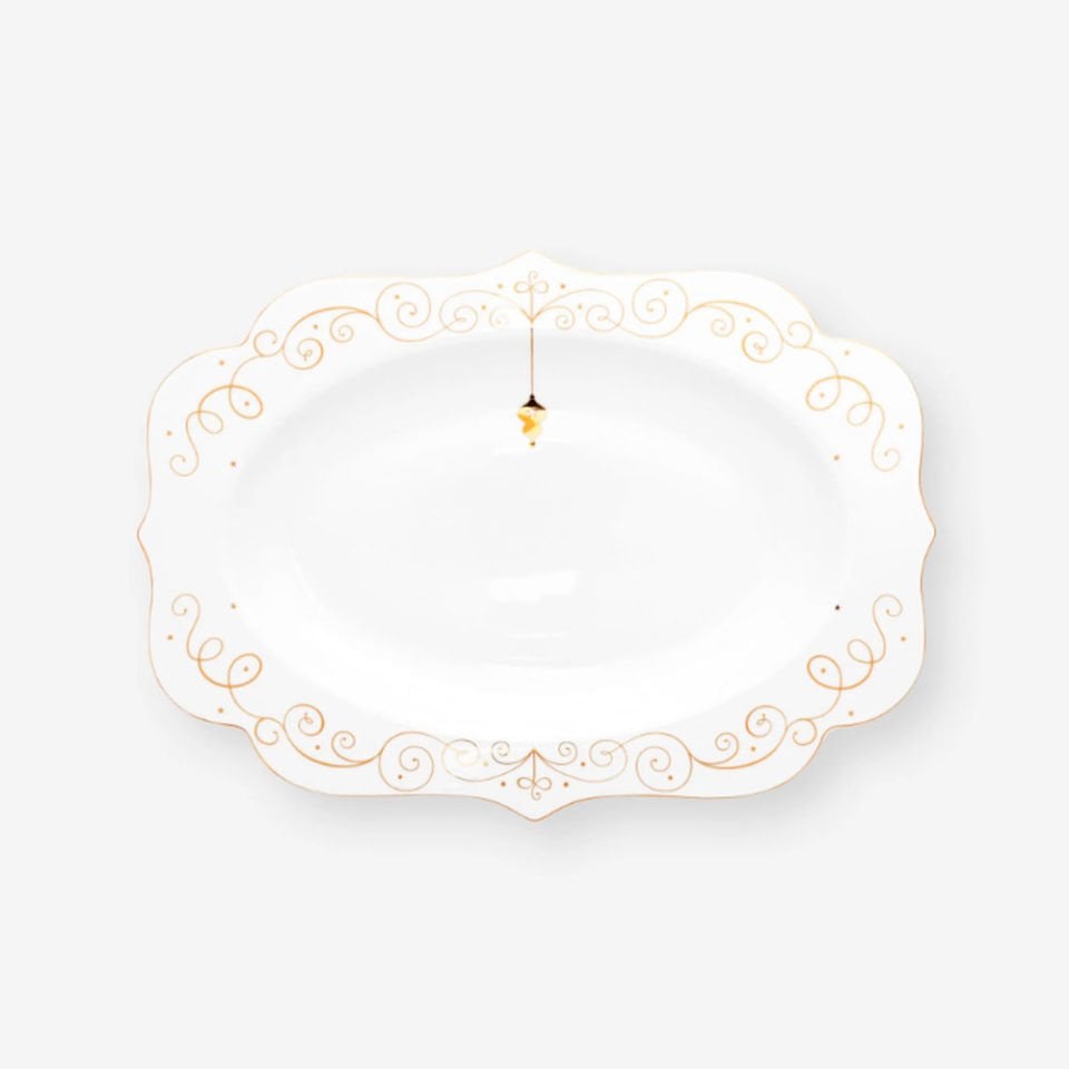 Beyaz Porselen Servis Tabağı 40 Cm Royal Gold White Collection by Pip Studio