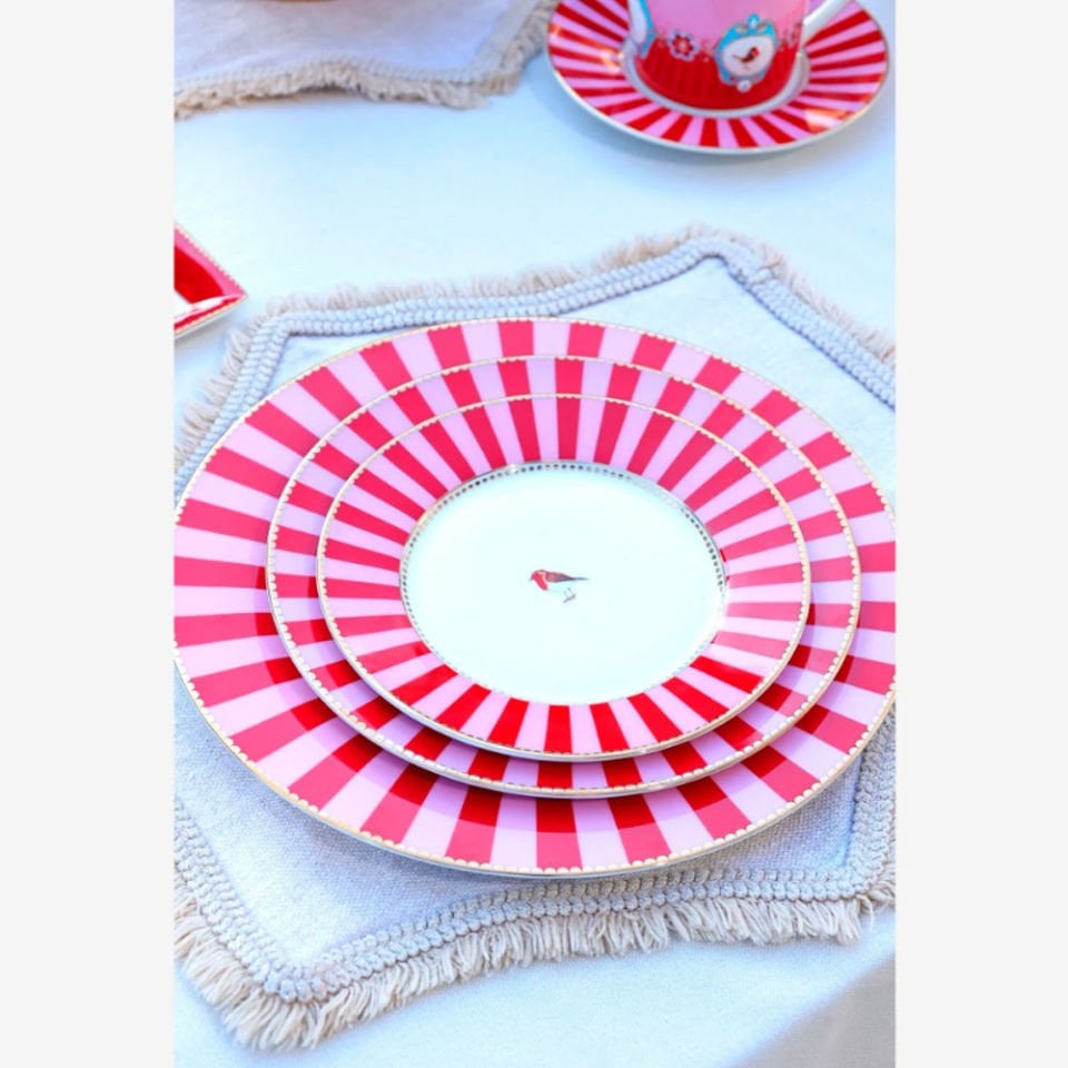 Kırmızı Pembe Porselen Yemek Tabağı 26,5 Cm Love Birds Collection by Pip Studio