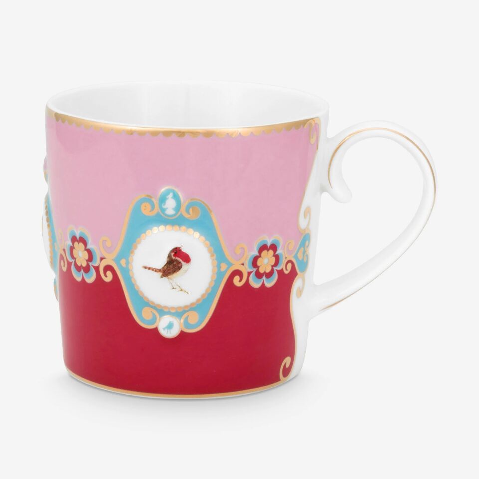 Love Birds Kırmızı/Pembe Madalyon Desenli İkili Küçük Mug Seti
