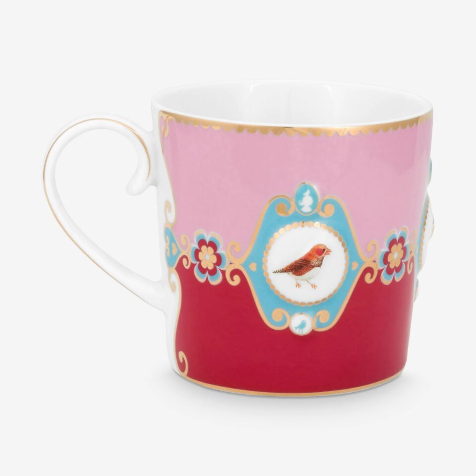 Love Birds Kırmızı/Pembe Madalyon Desenli İkili Küçük Mug Seti