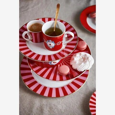 Love Birds Kırmızı Madalyon Desenli İkili Küçük Mug Seti