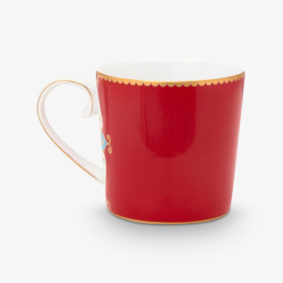 Love Birds Kırmızı Madalyon Desenli İkili Küçük Mug Seti