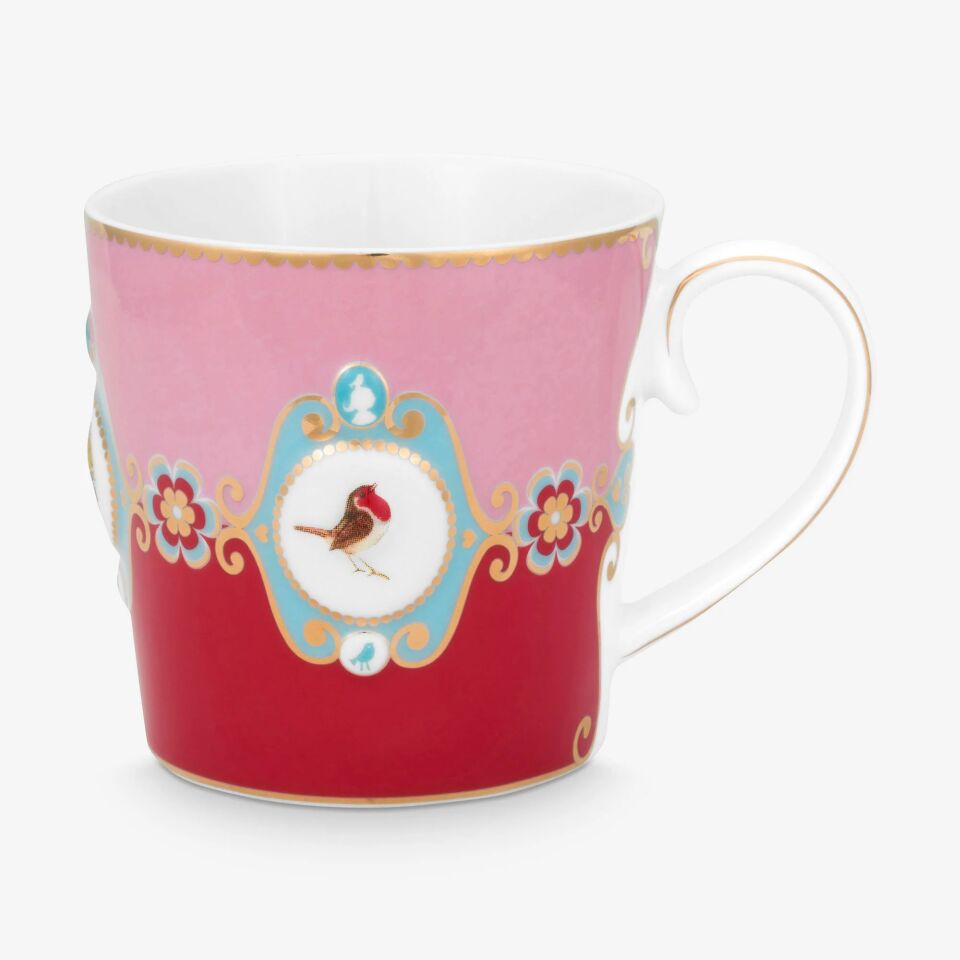 Love Birds Kırmızı/Pembe Madalyon Desenli İkili Mug Seti