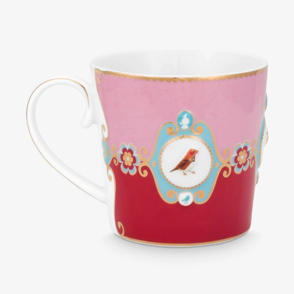 Love Birds Kırmızı/Pembe Madalyon Desenli İkili Mug Seti