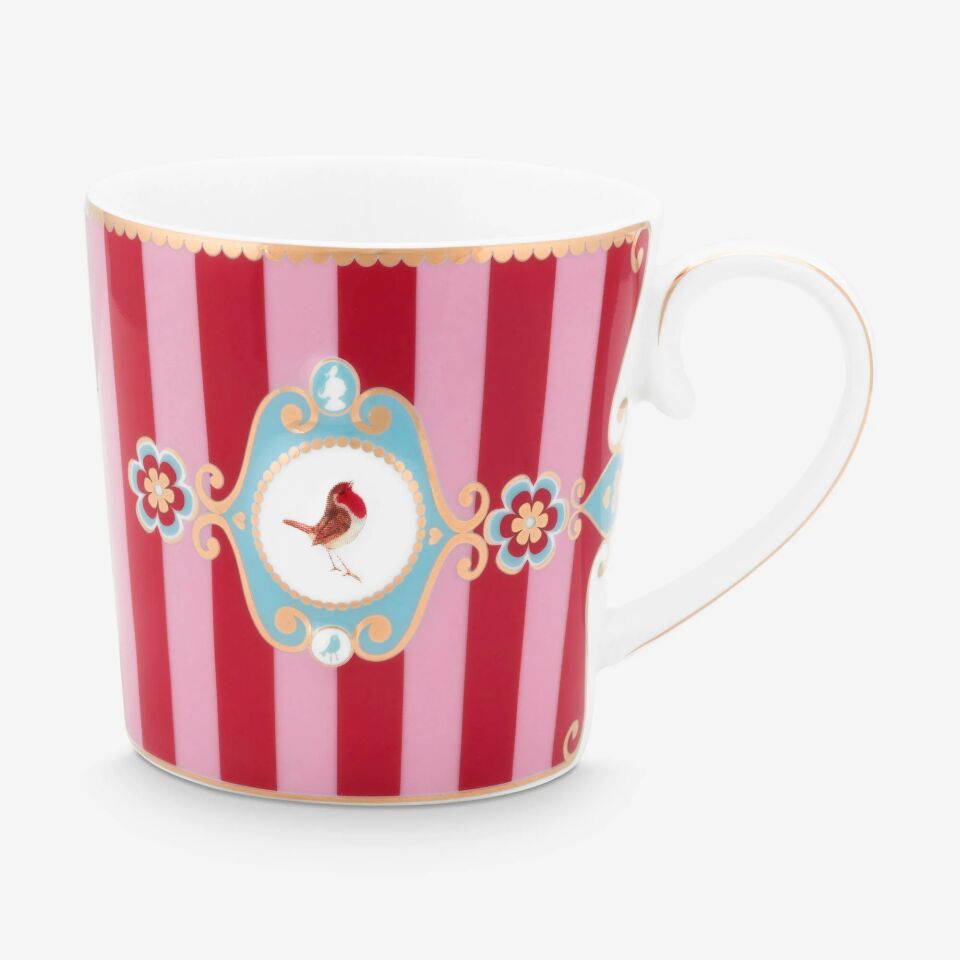 Love Birds Kırmızı/Pembe Çizgili İkili Mug Seti