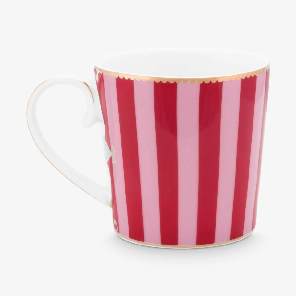 Love Birds Kırmızı/Pembe Çizgili İkili Mug Seti