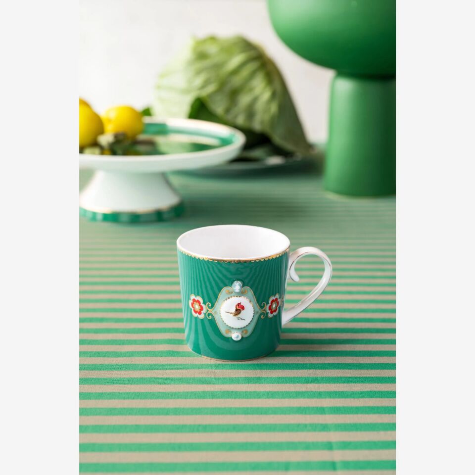 Love Birds Yeşil Madalyon Desenli İkili Küçük Mug Seti 150 ml