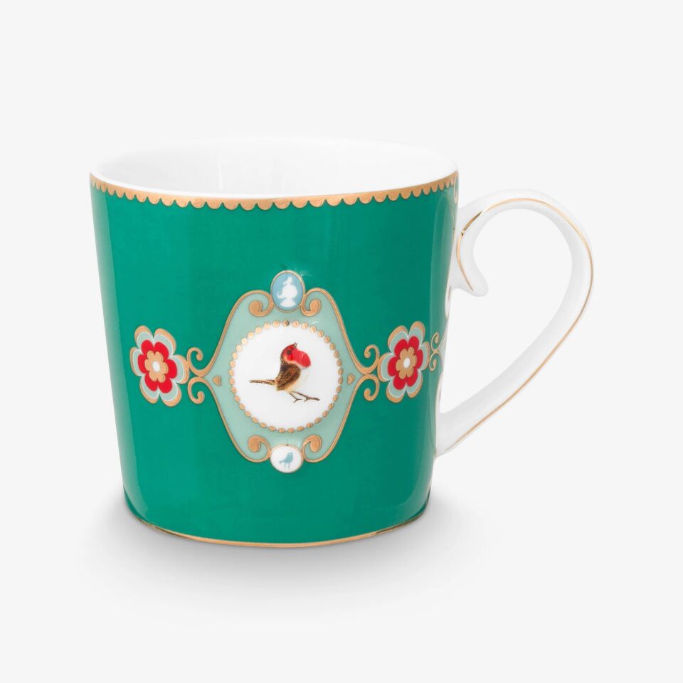 Love Birds Yeşil Madalyon Desenli İkili Küçük Mug Seti 150 ml