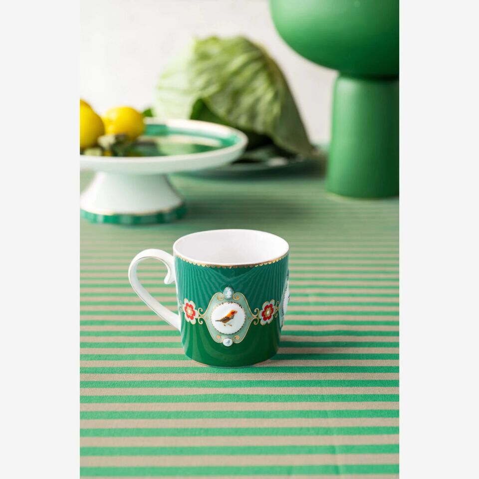 Love Birds Yeşil Renkli Madalyon Desenli İkili Mug Seti 250 ml