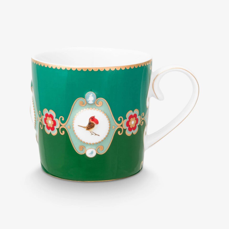 Love Birds Yeşil Renkli Madalyon Desenli İkili Mug Seti 250 ml