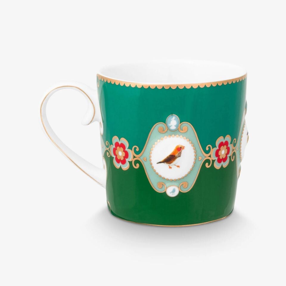 Love Birds Yeşil Renkli Madalyon Desenli İkili Mug Seti 250 ml