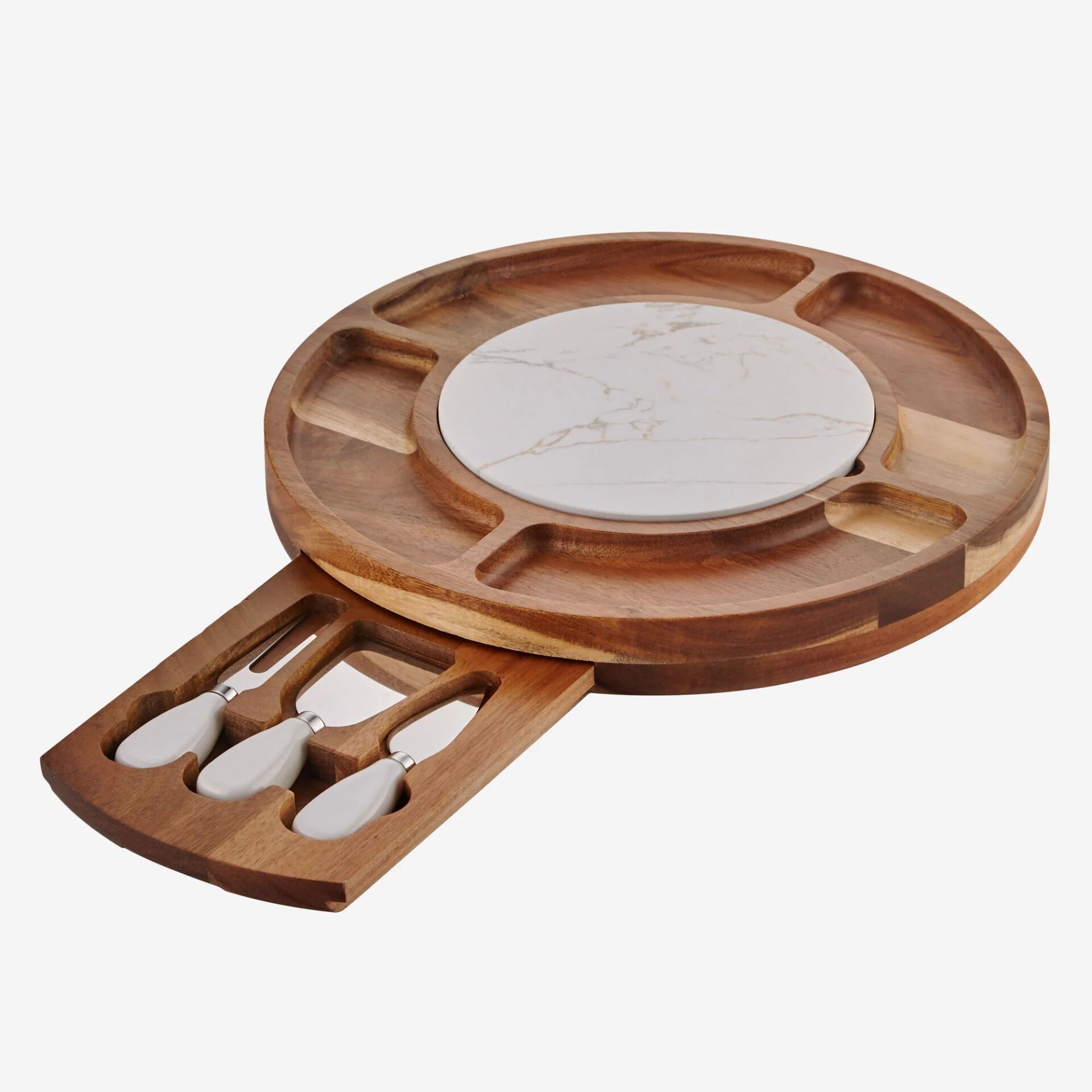 4 BÖLMELİ Kahverengi Ahşap Peynir Sunum Tabağı Acacia Elegance Collection by Chiara Alessi