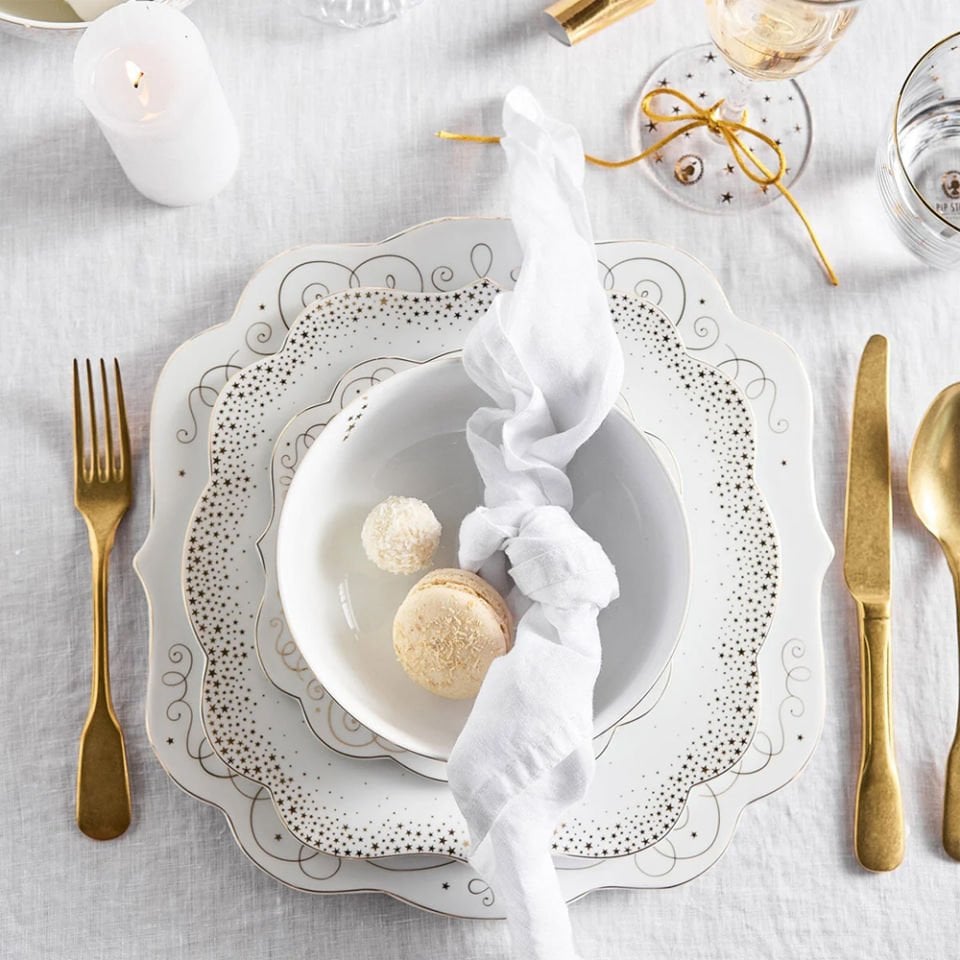 Beyaz Porselen Pasta Tabağı 17 Cm Royal Gold White Collection by Pip Studio