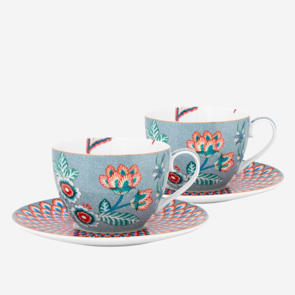Mavi Porselen Çay Fincan Seti 280 Ml Flower Festival Collection by Pip Studio