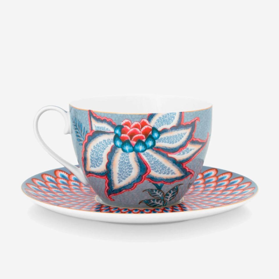 Mavi Porselen Çay Fincan Seti 280 Ml Flower Festival Collection by Pip Studio
