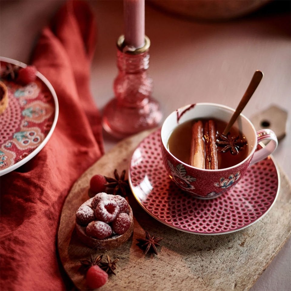 Kırmızı Porselen Çay Fincan Seti 280 Ml Flower Festival Collection by Pip Studio