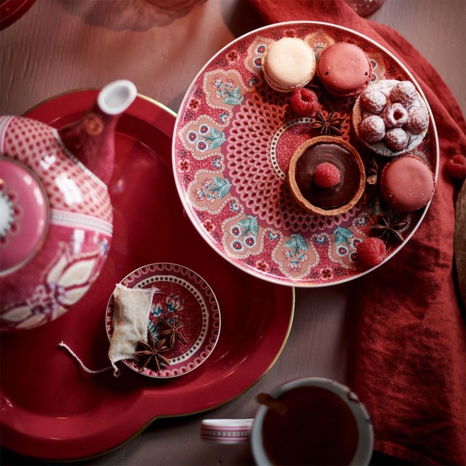 Kırmızı Porselen Kek Standı 21 Cm Flower Festival Collection by Pip Studio