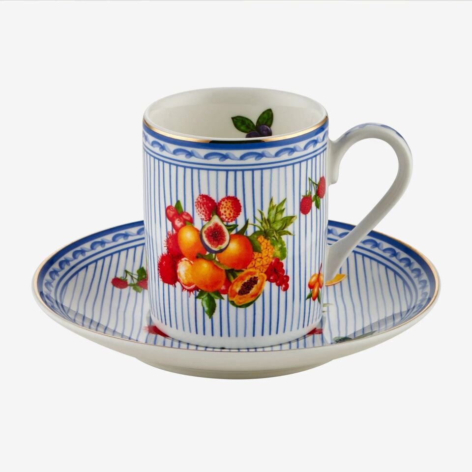 Chiara Alessi Mavi Porselen Kahve Fincan Seti 120 Ml Cesto Di Frutta Collection