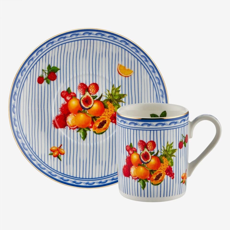 Chiara Alessi Mavi Porselen Kahve Fincan Seti 120 Ml Cesto Di Frutta Collection