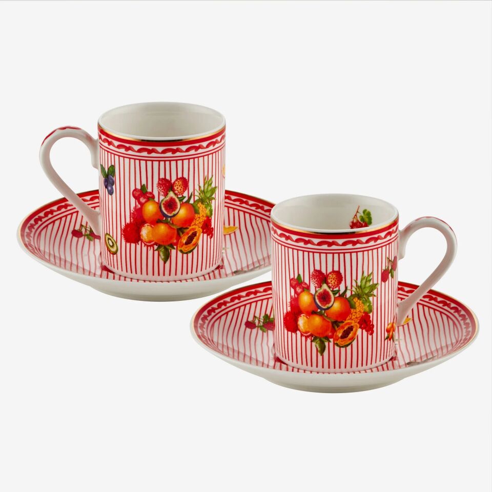 Chiara Alessi Kırmızı Porselen Kahve Fincan Seti 120 Ml Cesto Di Frutta Collection
