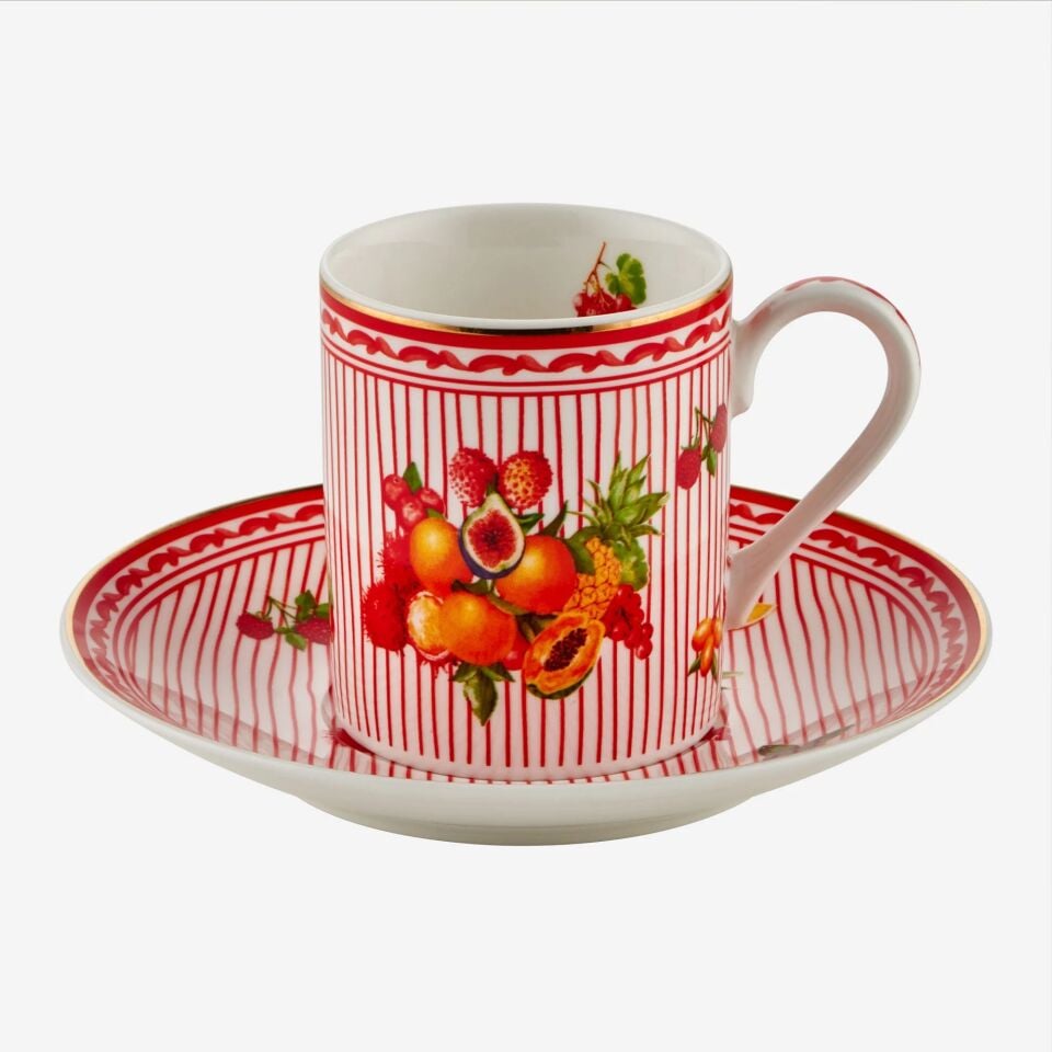 Chiara Alessi Kırmızı Porselen Kahve Fincan Seti 120 Ml Cesto Di Frutta Collection