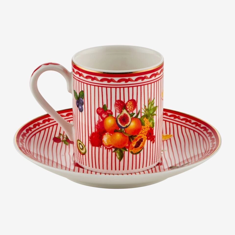 Chiara Alessi Kırmızı Porselen Kahve Fincan Seti 120 Ml Cesto Di Frutta Collection