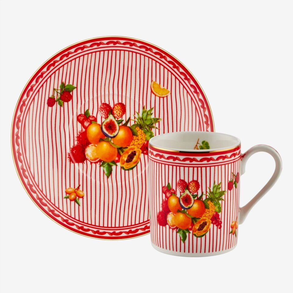 Chiara Alessi Kırmızı Porselen Kahve Fincan Seti 120 Ml Cesto Di Frutta Collection